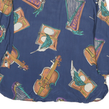 DIVINA Womens Blue Printed Shirt Long Sleeve Round Neck XL Rayon Musical Theme