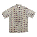 PIERRE CARDIN Mens Beige & Purple Patterned Rayon Shirt M Retro Casual Short