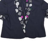ACKERMANN Womens Navy Blue Cotton Blend Jacket L Plain Floral Print Short Sleeve