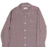 LACOSTE Mens Red & Blue Check Shirt S Slim Fit Cotton Casual Button Down