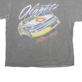 Mens Grey Graphic Racing Cotton T-Shirt L Short Sleeve Crew Neck Vintage Style