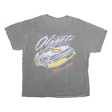Mens Grey Graphic Racing Cotton T-Shirt L Short Sleeve Crew Neck Vintage Style