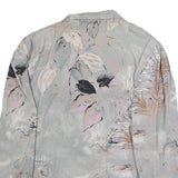 Womens Grey Printed Blouse Long Sleeve Collared XL Lightweight Elegant