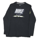 NIKE Mens Black Graphic T-Shirt XL Long Sleeve Crew Neck Lightweight Cotton