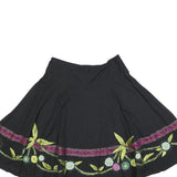PHASE EIGHT Womens Black Floral Swing Knee Length Skirt Cotton Woven UK 14
