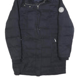 JACK WILLS Womens Navy Blue Puffer Jacket UK 12 Cotton Blend Hooded Zip