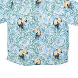 CARIBBEAN Mens Blue & White Toucan Print Silk Blend Shirt L Tropical Holiday