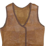 Womens Brown Leather Patchwork Button Jacket M Leather Patchwork Casual