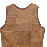 Womens Brown Leather Patchwork Button Jacket M Leather Patchwork Casual