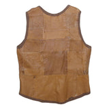 Womens Brown Leather Patchwork Button Jacket M Leather Patchwork Casual