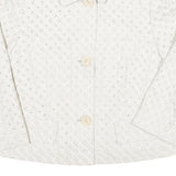 Womens White Circular Eyelet Button Jacket M Polyester Blend Button Closure