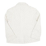 Womens White Circular Eyelet Button Jacket M Polyester Blend Button Closure