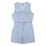 BILL BLASS Womens Light Blue Denim Playsuit S Cotton Blend Button Front