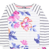 JOULES Womens White & Navy Floral Stripe Sports Top Long Sleeve Crew Neck UK 12