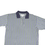 MUNSINGWEAR Mens Blue & Green Striped Short Sleeve Polo Shirt L Cotton Blend