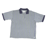 MUNSINGWEAR Mens Blue & Green Striped Short Sleeve Polo Shirt L Cotton Blend