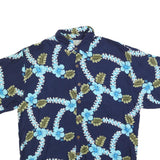 COCONUT BEACH Mens Navy Blue & Green Hawaiian Shirt L Cotton Blend Casual