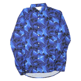 Mens Blue Geometric Pattern Shirt XL Polyester Blend Stylish Casual Wear