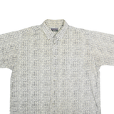 TRADER BAY Mens White & Grey Pattern Cotton Shirt XL Casual Short Sleeve