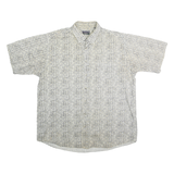 TRADER BAY Mens White & Grey Pattern Cotton Shirt XL Casual Short Sleeve