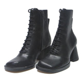 CHARLES & KEITH Womens Lace-Up Ankle Boots Black Leather UK 3.5 Stylish