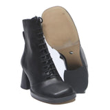 CHARLES & KEITH Womens Lace-Up Ankle Boots Black Leather UK 3.5 Stylish