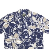 EDDIE BAUER Mens Blue & Beige Floral Print Shirt L Cotton Blend Casual Summer