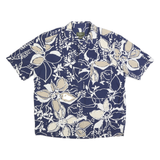 EDDIE BAUER Mens Blue & Beige Floral Print Shirt L Cotton Blend Casual Summer