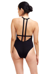 Denise - High Neck One Piece Swimsuit in Black