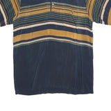 HUA BEI Mens Blue & Mustard Striped Short Sleeve Polo Shirt L Casual Comfort