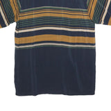 HUA BEI Mens Blue & Mustard Striped Short Sleeve Polo Shirt L Casual Comfort