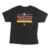 HANES Mens Black Trojan Football Graphic T-Shirt L Short Sleeve Crew Neck