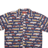 KIMOSHAN Mens Blue Shirt XL Cotton Fire Truck Print Button Collar Casual