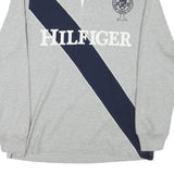 TOMMY HILFIGER Mens Grey & Navy Long Sleeve Logo Print M Polo Shirt Cotton Blend