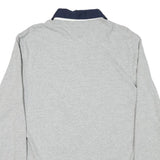 TOMMY HILFIGER Mens Grey & Navy Long Sleeve Logo Print M Polo Shirt Cotton Blend