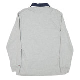 TOMMY HILFIGER Mens Grey & Navy Long Sleeve Logo Print M Polo Shirt Cotton Blend