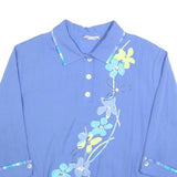 GRAFF Womens Blue Floral Printed Top 3/4 Sleeve Collared L Button Fastening