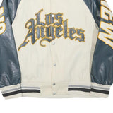 STIWAUP Mens Cream & Grey Los Angeles Graphic Button Jacket L Cotton Blend