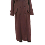 Womens Brown Cotton Blend Long Button Jacket UK 12 Double Breasted Plain Classic