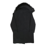 MICHAEL KORS Womens Black Wool Blend Button Jacket M Faux Fur Collar Classic