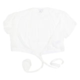 CALVIN KLEIN Womens White Tie Front Cropped Top Short Sleeve Crew Neck L