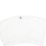 CALVIN KLEIN Womens White Tie Front Cropped Top Short Sleeve Crew Neck L