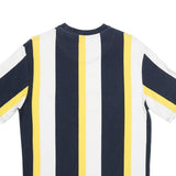 KARL KANI Mens Navy White & Yellow Stripe Graphic T-Shirt S Short Sleeve Crew
