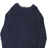TOMMY HILFIGER Mens Blue Plain Cotton Blend Jumper Crew Neck Basic Knit L