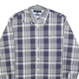 TOMMY HILFIGER Mens Blue Grey Check Shirt S Button Down Cotton Blend Long Sleeve