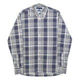 TOMMY HILFIGER Mens Blue Grey Check Shirt S Button Down Cotton Blend Long Sleeve