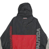 NAUTICA Mens Black & Red Sports Competition Hooded Nylon Jacket L Windbreaker
