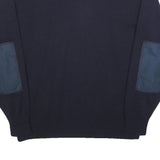 Mens Navy Blue Plain Crew Neck Jumper L Shoulder Elbow Patch Regular Fit