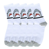 Anyfootwear 5 Pairs Unisex Shark Print Sports Socks Size 4-9 White Long Cotton Knitted Breathable Hip-Hop Skateboard Casual Fashion Socks