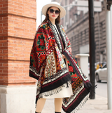Anyyou 100% Pure Merino Wool Poncho Scarf for Women – Red Stained Pattern Oversized Winter Pashmina Shawl Wrap